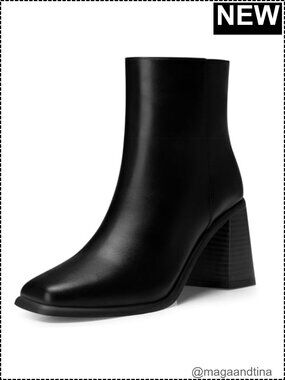 Women's Faux Leather Chunky Heel Ankle Booties with Side Zipper